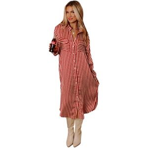 Umgee Striped Button-Down Midi‎ Dress
